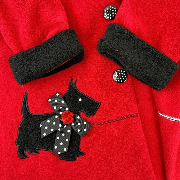Allison Ann Red Coat 6X Girls Black Cuffs Scottie Dog Front Snap Vintage - Picture 5 of 9